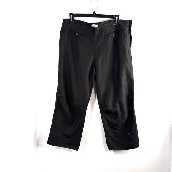 Hazel Brown Black 100% Linen Cropped Capri Length Lagenlook Pants 3 Medium - Picture 1 of 12